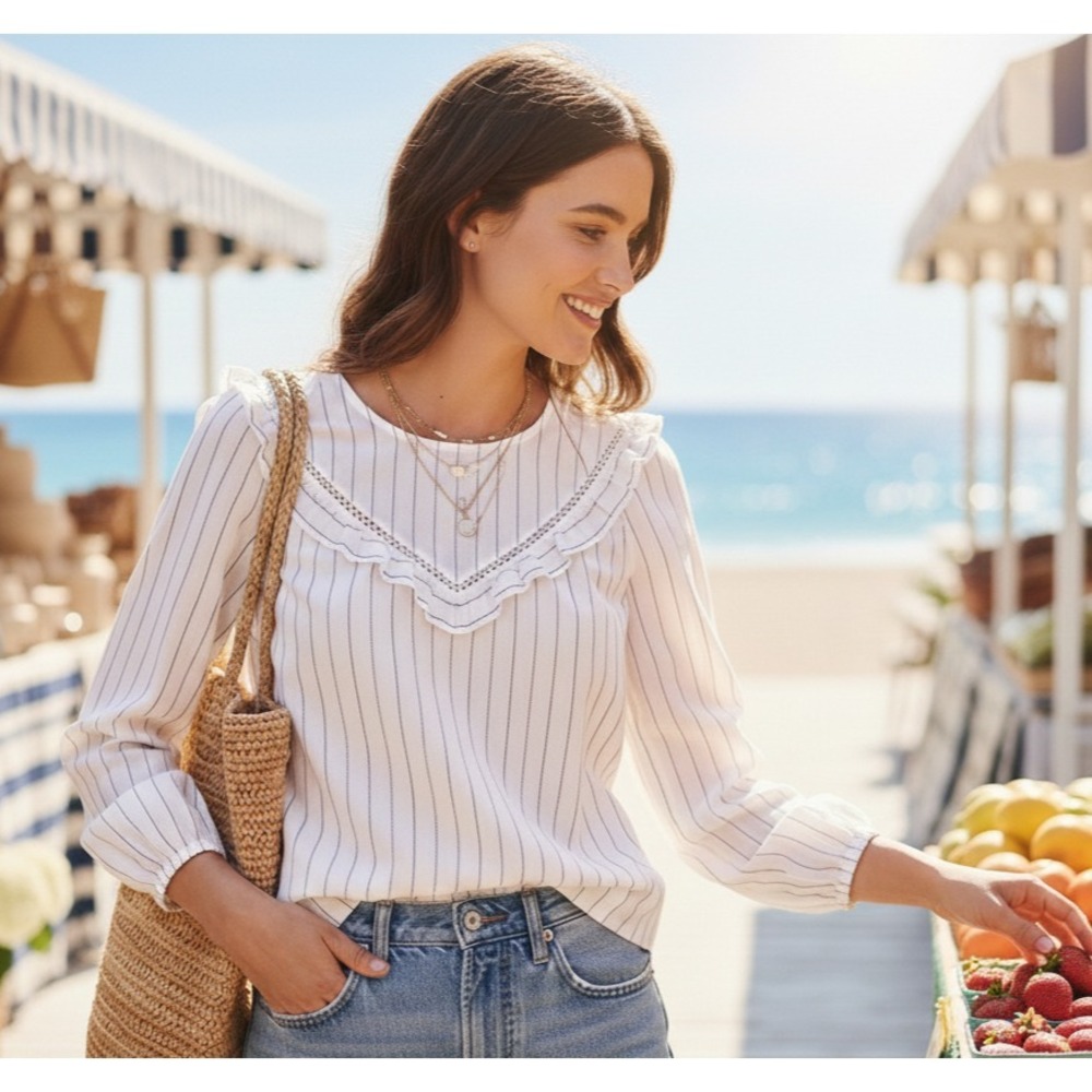 NWT Madewell Womens Coastal Vacation Minimalist Ruffle Top Size XS Lightweight